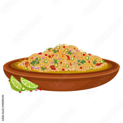 Vector Illustration logo Clipart Delicious Papdi Chaat or Papri Chaat on a plate 