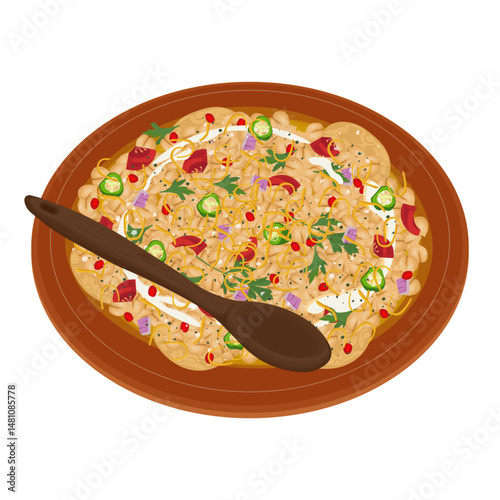 Vector Illustration logo Clipart Crunchy Papdi Chaat or Papri Chaat 