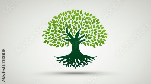 Abstract Green Tree with Roots and Leaves Nature Symbol Environmental Icon EcoFriendly Desi