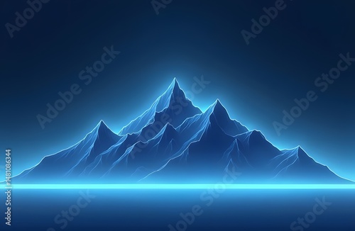 Minimalist neon mountain range cold blue tone plain background