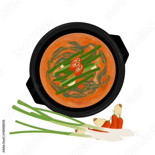 Vector Illustration logo Clipart Chueotang Korean Traditional Loach Soup or Chueotang