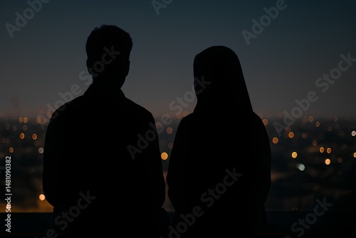 Couple enjoying the city lights at night