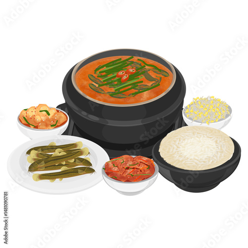 Vector Illustration logo Clipart Korean traditional Soup Chueotang with Mikkuraji Fish
