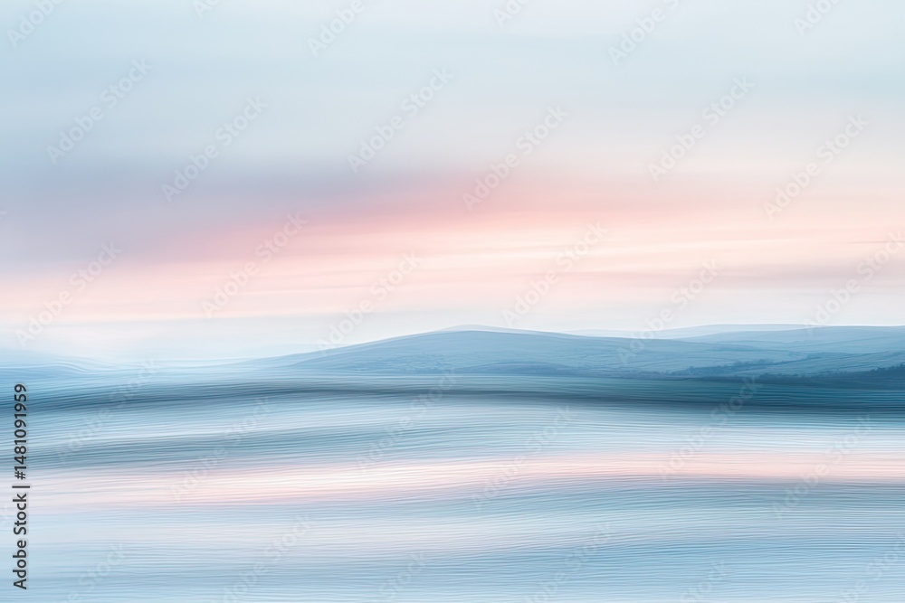 Obraz premium Soft pastel hues paint a serene landscape, blurred by motion, evoking a tranquil morning