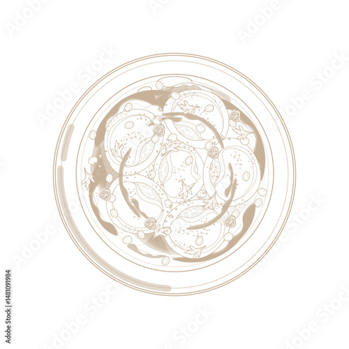 Vector Illustration logo Line art Top View Dahi Vada or Dahi Bhalla Chaat