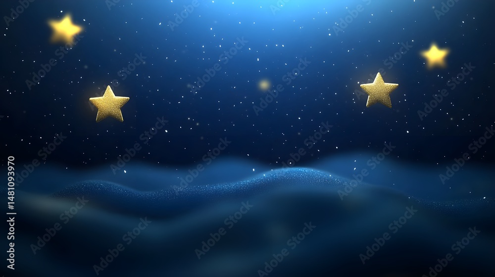 Naklejka premium Happy New Year Design with Golden Stars on a Night Sky Background