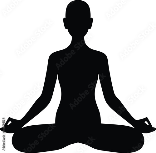 Silhouette of a woman in lotus pose, a vector illustration of yoga and meditation for relaxation, health, and spiritual peace