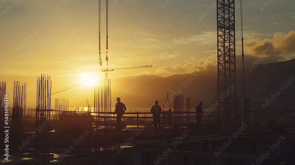 Obraz premium Construction Workers at Sunset