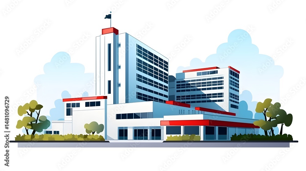 Obraz premium Cartoon Hospital Vector Illustration for Medical Use in White Background