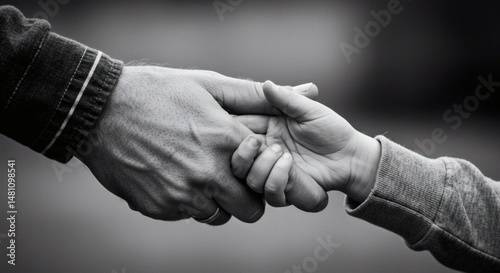 Father and child holding hands black and white photography family love support care connection parenting