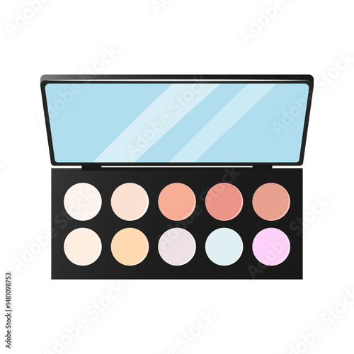  Eyeshadow palette in ten colors for daily makeup isolated on white background.
