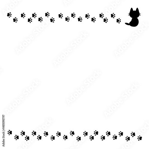 猫と足跡のフレーム　イラスト