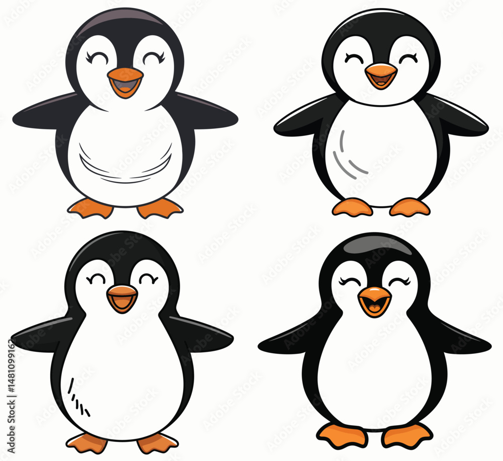 Fototapeta premium Adorable Cartoon Penguin Collection Set