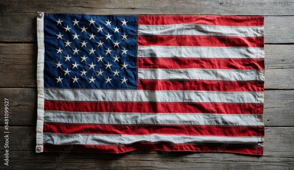 Obraz premium American flag displayed on rustic wooden background.