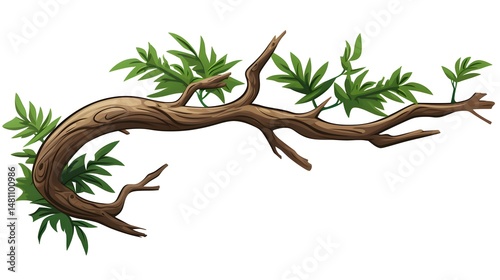 Abstract Grunge Tropical Tree Branch with Nature Leaves Background
