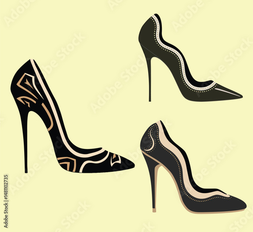 Luxury Women's Designer Stiletto Shoes Fashion Illustration Set
