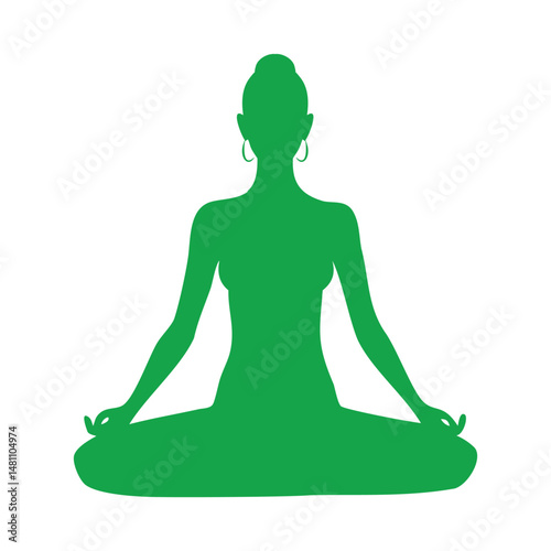 A silhouette illustration shows a woman and a man sitting in yoga lotus pose for meditation, embodying health, relaxation, and spiritual balance