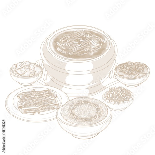 Vector Illustration logo Line art Korean traditional Soup Chueotang or Loach soup korean eel soup