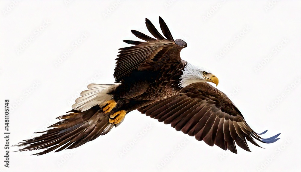 Fototapeta premium Bald eagle flying isolated on white background.