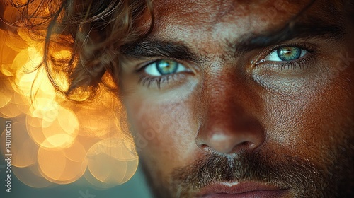 Close-up of a man with striking eyes and tousled hair