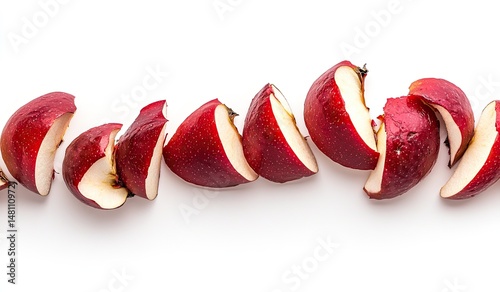 Sliced red apples arranged in a line