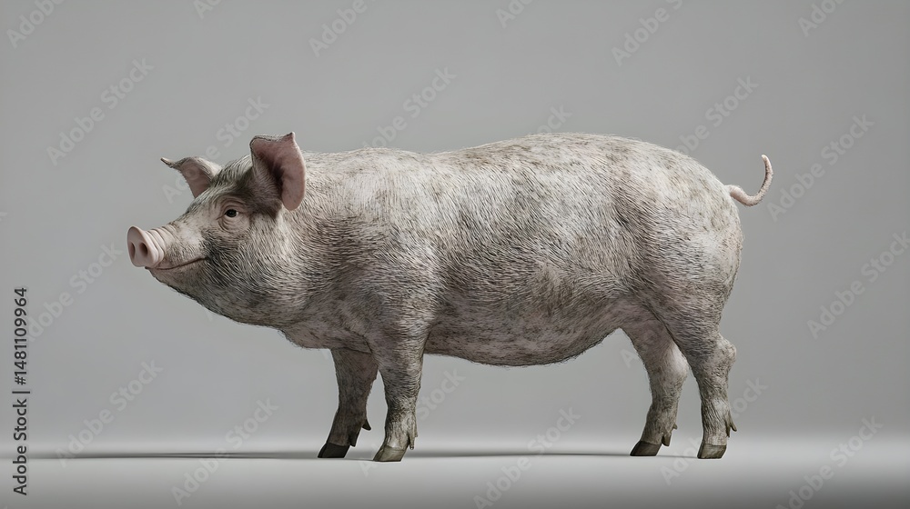 Fototapeta premium Realistic Illustration of a Standing Pink Pig in a Studio Setting