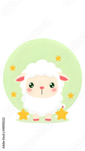 Wallpaper Mural Cute kawaii-style white lamb illustration with green eyes, fluffy fur, and pastel background, perfect for kids content Torontodigital.ca