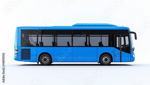 Blue Shuttle Bus Side View Mockup for Airport and Hotel Transfers