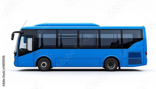 Blue Shuttle Bus Side View Mockup for Airport and Hotel Transfers
