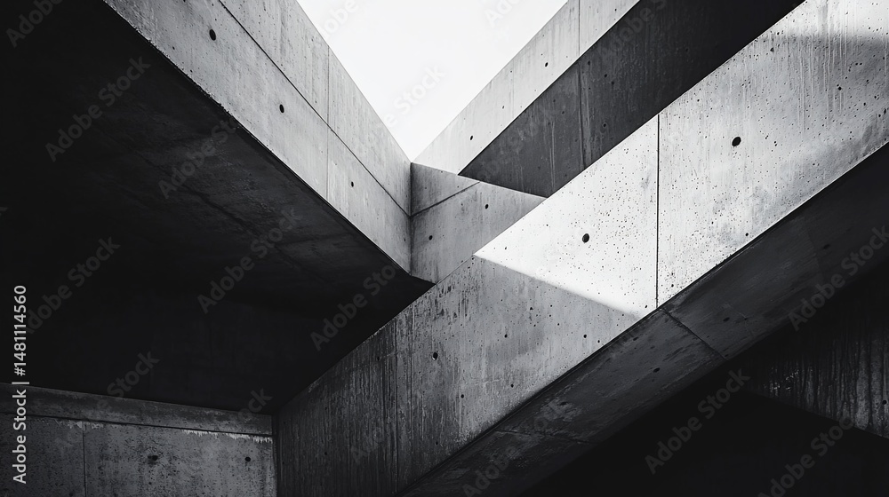 Fototapeta premium Concrete architecture with geometric shapes, light and shadow interplay, monochromatic
