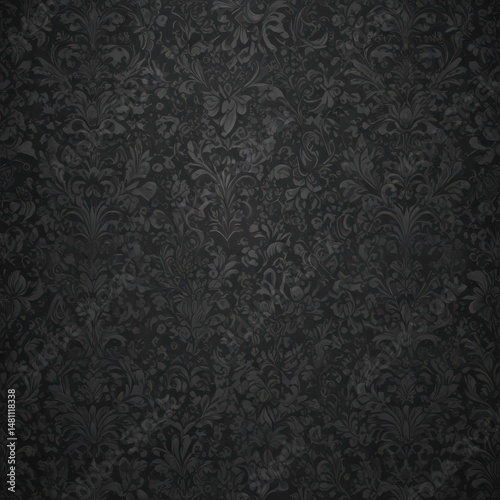 Intricate black damask floral pattern on dark grey  , dark, damask