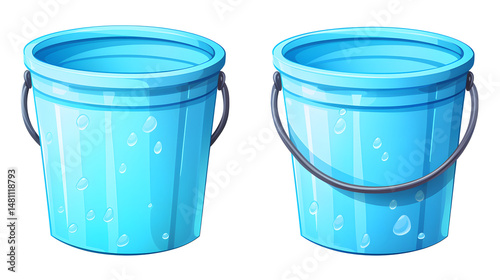 Colorful Water Bucket Cartoon Vector Illustration Isolated on White Background