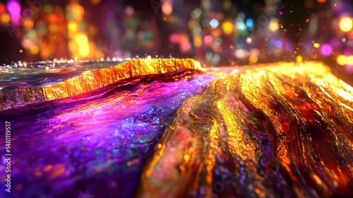 Closeup of Water Drops on Dark Background with Colorful Lights