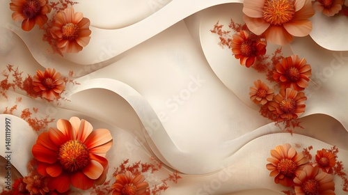 Delicate Petals of Calendula Flowers Arranged on Soft Cream Background