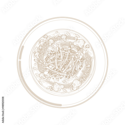 Vector Illustration logo Line art Top View Egg Okayu Japanese Rice Porridge