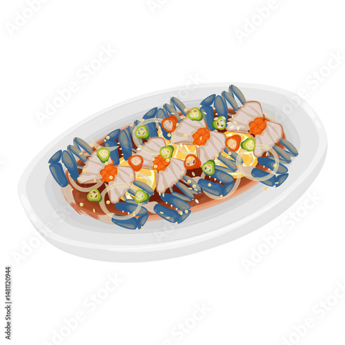 Vector Illustration logo Clipart Ganjang Gejang Raw Crabs Marinated in Soy Sauce