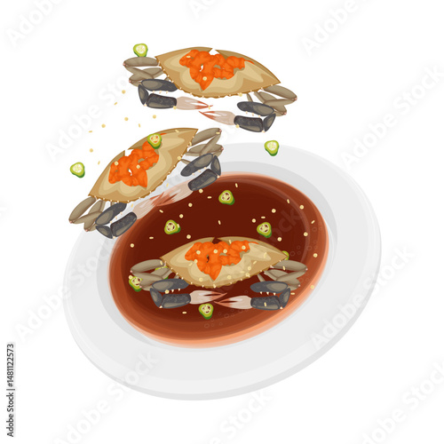 Vector Illustration logo Clipart Levitation Ganjang Gejang Korean Raw Crabs Marinated in Soy Sauce