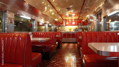 Relive Nostalgic Vibes in Retro Diner Booths Featuring Comfortable Vinyl Cushion Seating and Classic Design