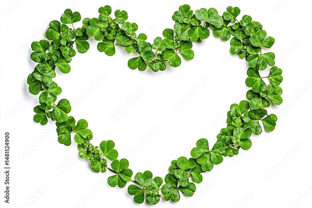 Heart-shaped frame of clover leaves Heart-shaped frame of clover leaves
