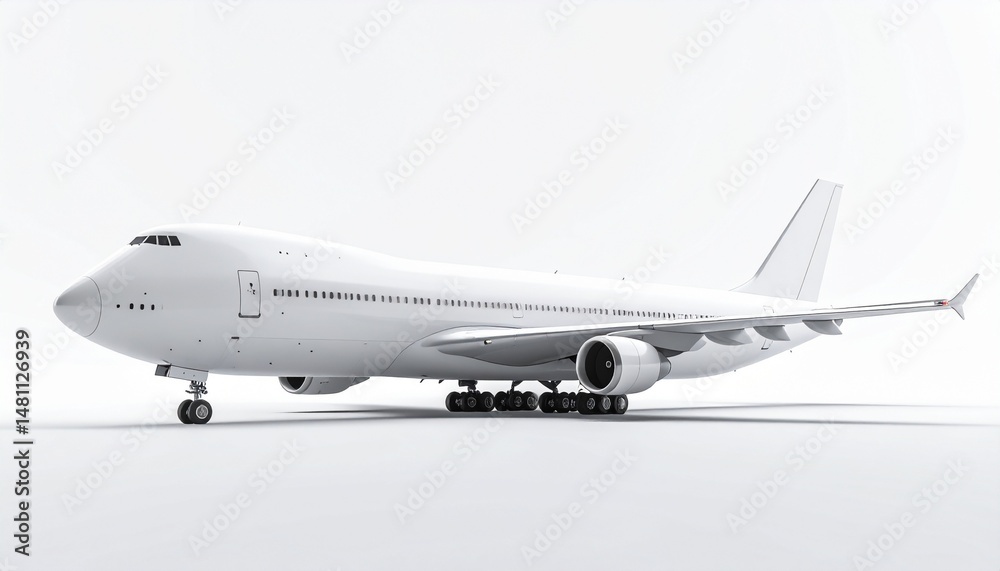Obraz premium White Boeing 747 Side View Mockup