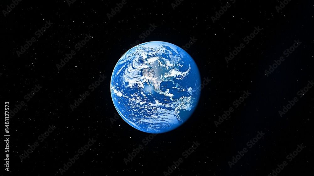 Naklejka premium Earth in space, showing clouds, land, and oceans