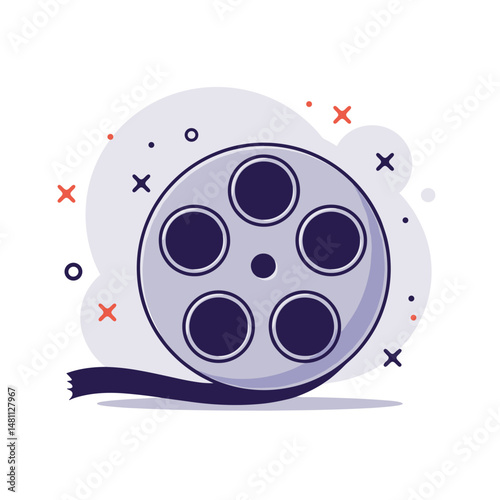 Film Reel Illustration. Minimalist Style, Colorful Accents, Film and Cinema Hobby Concept, Design Asset, Icon