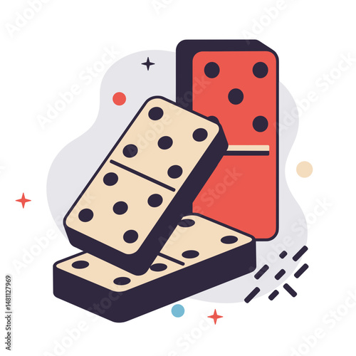 Colorful Dominoes Set Illustration. Playful Arrangement Style, colorful, Hobby concept, Gaming, Entertainment, Design Asset, Icon