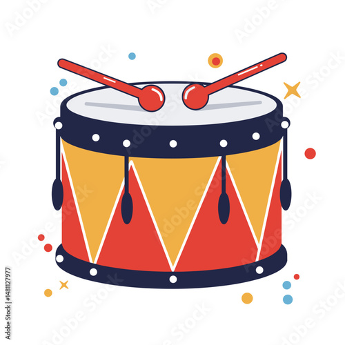 Colorful Drum with Drumsticks Illustration. Playful background elements, Colorful, Music Hobby Concept, Design Asset, Icon