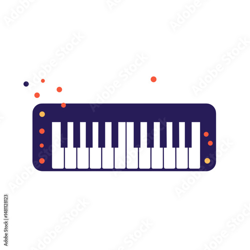 Colorful Piano Keyboard Illustration. Colorful design, on transparent background, music hobby concept, design asset, icon