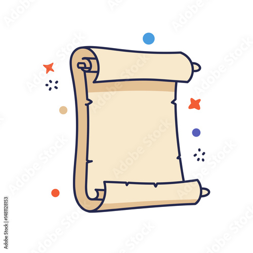 Scroll with Decorative Elements. Minimalist style, ancient document concept, design element, icon, historical illustration