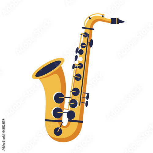Saxophone Icon. Bright yellow, isolated on transparent background. Music instrument, jazz, performance concept, design asset, entertainment