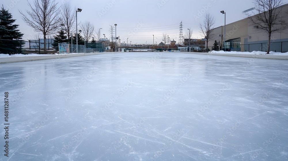 Fototapeta premium Enjoy Pristine Ice Skating on a Freshly Resurfaced Rink with Crystal Clear Surface and Safety
