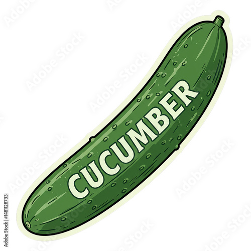 Fresh green cucumber sticker with transparent background