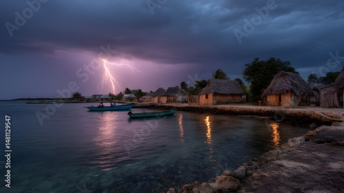 Fiery Purple Lightning Bolt Splits Night Sky Creating Electrifying Photographic Moments for Storm Chasers Worldwide